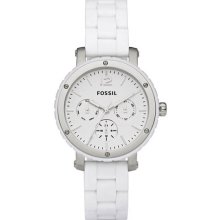 Fossil Ladies Stainless Steel Case White Dial White Silicone Strap BQ9409