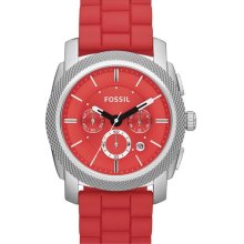 Fossil 'Machine' Chronograph Silicone Strap Watch, 45mm Red