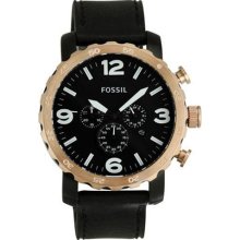 Fossil Mens Black Chronograph Watch JR1369 on leather band