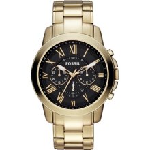 Fossil Men's Grant FS4815 Gold Stainless-Steel Quartz Watch with Black Dial