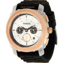 Fossil Men's Watch Fs4716 Chronograph Black Rubber Machine Rosegold -nwt