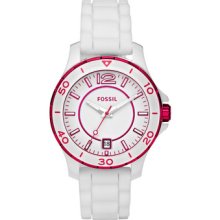 Fossil Riley White Silicone Red Watch With Date Ce1048