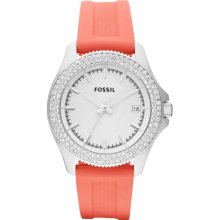 Fossil Women's Retro Traveler AM4464 Orange Rubber Quartz Watch with Silver Dial