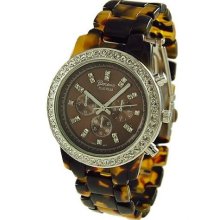 Geneva Platinum 9142 Women's TORTOISE Decorative Chronograph Rhinest