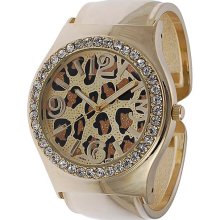 Geneva Platinum Women's Rhinestone Accented Leopard Print Cuff Watch,