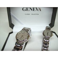 Geneva Quartz Classic Collection his her Watch 8025-B - Stainless Steel - 3