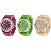 Geneva Women's Platinum Silicone Link Watch (Berry)