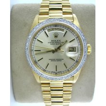 Gents Rolex President Oyster Perpetual Day-date 18k Gold Watch Diamond Bezel