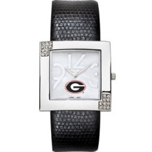 Georgia Bulldogs Chrome Ladies Glamour Watch Leather Strap LogoArt