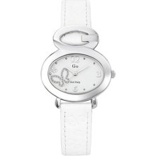 GO Oval White Dial Leather Calfskin Bracelet Watch ...