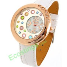 Good Jewelry Golden Watchcase + Colorful Crystal Quartz Wrist Watch