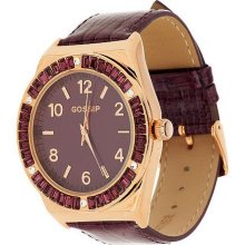 Gossip Baguette Rosetone Case Watch with Leather Strap - Purple - One Size