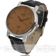 Graceful Women's Quartz Black Pu Leather Hour Dial Time Analog Wrist Watch 2443