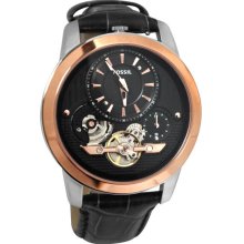 Grant Stainless Steel Case Leather Bracelet Black Skeleton Dial Rose G