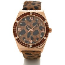 Great Cat Genuine Leather Strap Leopard-Print Watch