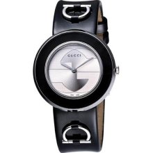 Gucci Ladies Black Stainless Steel Dress Interchangeable Leather Strap YA129401