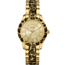 GUESS Leopard-Print Sparkling Watch