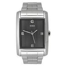 Guess Men Silver Stainless-steel Bracelet Black Dial Watch U11036g1