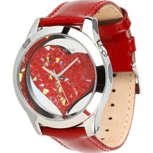 Guess U0113L2 Red Glitter Leather Strap Women's Watch