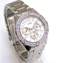 Guess Women Watch Crystals Multiple Dial Mother Of Pearl Dial