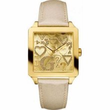 Guess Women's W90057L1 Beige Leather Quartz Watch with Gold Dial ...