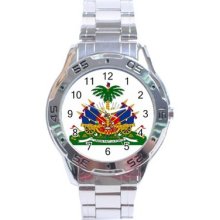 Haiti Coat Of Arms Stainless Steel Analogue Watch Haitian