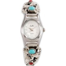 Handmade Turquoise & Coral Stone Embellished Watch