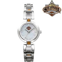 Harley-Davidson Women's Bulova Quartz MOP Dial Stainless Steel Bracelet Watch