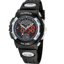 HighQuality PASNEW LED+Pointer Water-proof Dual Time Boys Girls Sport