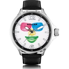 Holler Men's Quartz Watch With Multicolour Dial Analogue Display And Black Leather Strap Hlw2279-3