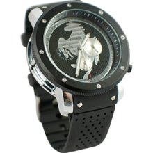 Horse Carving 6 Hands Men's Fuyate Automatic Watch - black