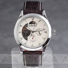 Hot Men Business Auto Mechanical Dress Casual Wrist Watch Deco Moonphase Dial S7