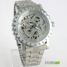 Hot Visible Skeleton Self-winding Mechanical Stainless Steel Wrist Watch Mens