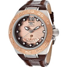 Invicta Watches Men's Subaqua Rose Gold Tone Dial Brown Genuine Leathe