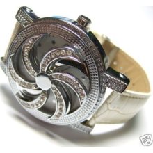 Ivory Color Strap Chronovski Spinner Iced Watches S13