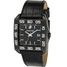 Jacques Farel Mens Fashion Stainless Watch - Black Leather Strap - Black Dial - JACAUR2274