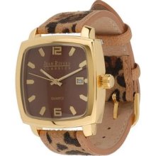 Joan Rivers Goldtone City Safari Brown Strap Watch Tan Trim In Original Box