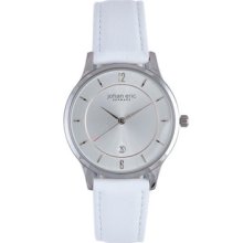 Johan Eric Watches Men's Hobro Silver Dial White Leather White Leather