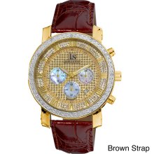 Joshua & Sons Men's Diamond Chronograph Strap Watch (Silver Dial/Black strap)