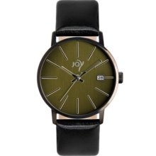 Joy Women's Quartz Watch With Green Dial Analogue Display And Black Leather Strap Jw635