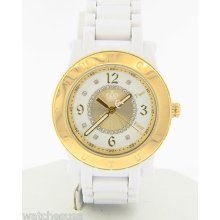 Juicy Couture Women's Gold Plated Bezel Crystal Accented Dial Plastic Band Watch