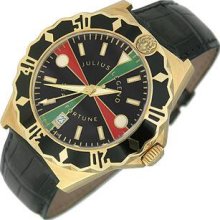 Julius Legend Designer Men's Watches, Sea Fortune Diver - 18K Gold and Leather Watch