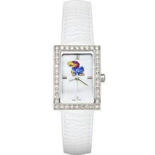 Kansas Jayhawks Ladies Allure Watch White Leather Strap LogoArt