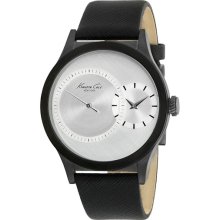 Kenneth Cole New York Round Leather Strap Watch Gunmetal/ Black