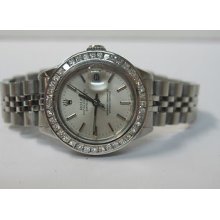 Ladies 1983 Rolex All Stainless Datejust 6916 W/ Silver Dial & Custom 2ct Bezel