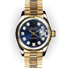 Ladies Blue Dial Smooth Bezel Rolex President (1042)