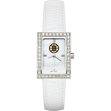 Ladies Boston Bruins Watch with White Leather Strap and CZ Accents