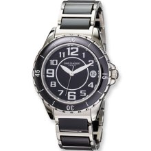 Ladies Charles Hubert Stainless Steel and Ceramic Black Dial Watch No. 6755-B