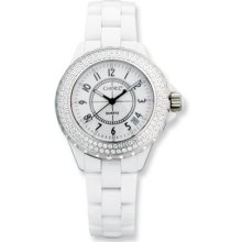 Ladies Chisel White Ceramic/White Dial CZ Bezel Watch ...