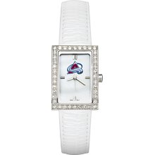 Ladies Colorado Avalanche Watch with White Leather Strap and CZ Accents